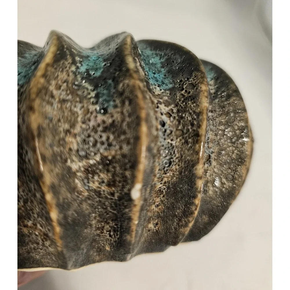 Fractal Volcanic Glaze Vase Blue Brown 2 Small Chips 3.5